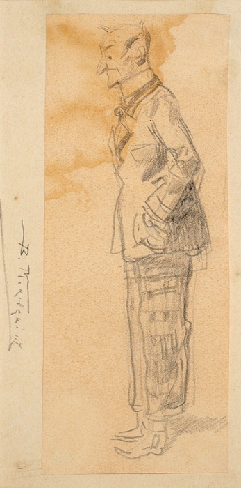 Маковский Владимир Егорович (1846–1920) «Мужская фигура». Начало ХХ века. Бумага, графитный карандаш, 15,2x6,3 см.