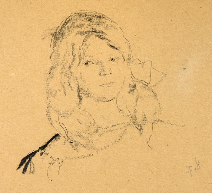 Малявин Филипп Андреевич (1869–1940) Набросок лица девочки. Первая четверть ХХ века. Бумага, графитный карандаш, 31,8x47 см.