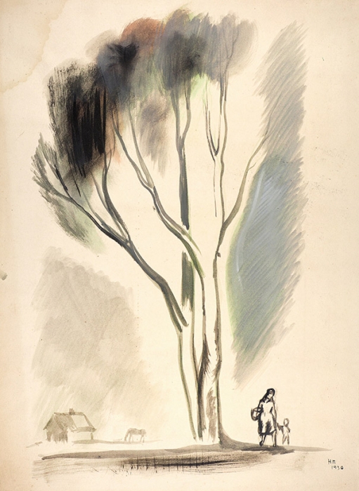 Пискарев Николай Иванович (1892–1959) «Дерево». 1930. Бумага, акварель, 48,5x35,5 см.
