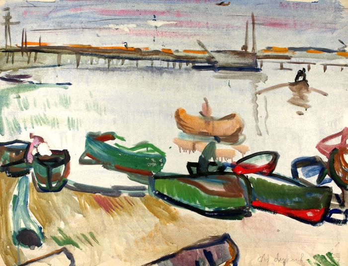 [Собрание наследников художника] Алексеев Адольф Евгеньевич (1934–2000) «Лодки». 1965. Бумага, темпера, 48,7x63 см.