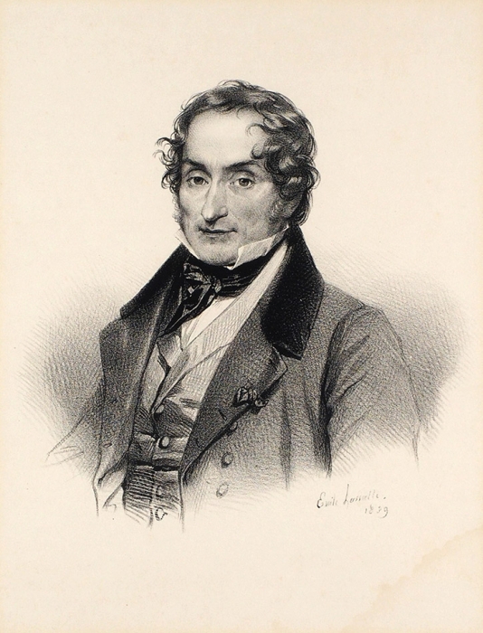 Портрет французского писателя и библиофила Шарля Нодье. Литография. Париж, 1839.