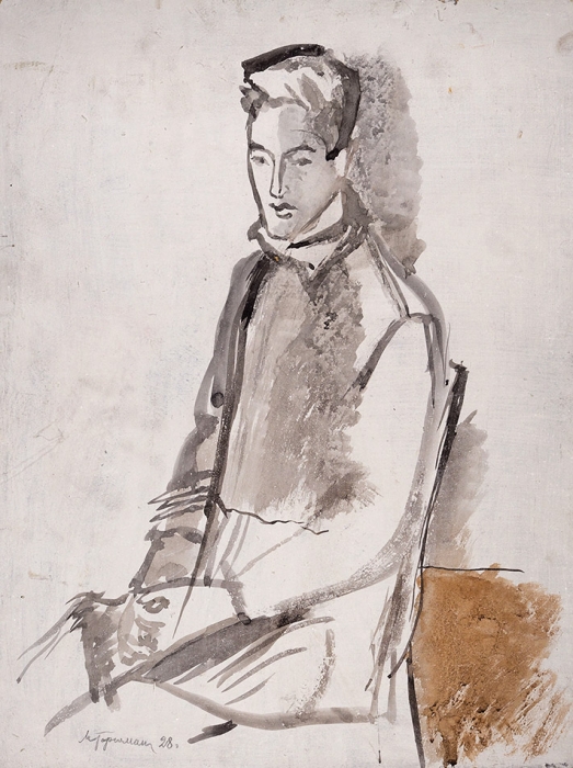 Горшман Михаил Ефимович (Мендель Хаимович) (1902–1972) «Портрет брата». 1928. Картон, смешанная техника, 47,5x36,3 см.