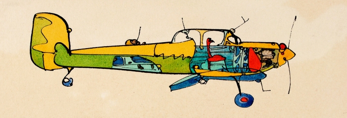 Тамби Владимир Александрович (1906–1955) «Самолет». 1930-е. Бумага, тушь, перо, акварель, 5,4x15,5 см.