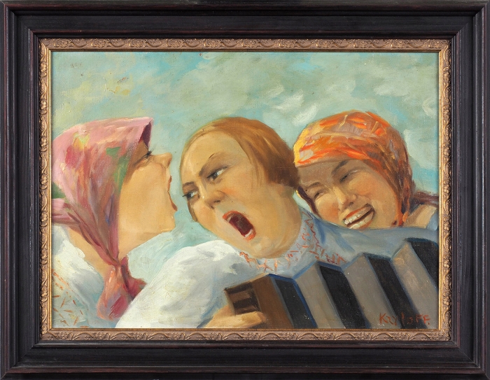 Крылов Борис Петрович (1891–1977) «Песня под гармошку». 1930-е. Холст, масло, 33,5x46,5 см.