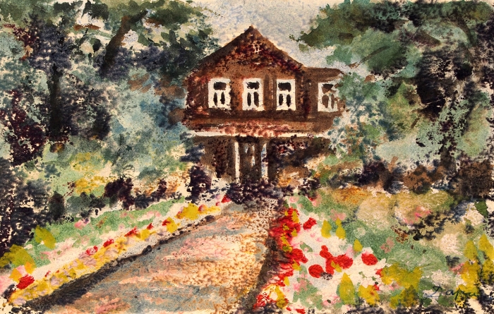 Даран Даниил Борисович (1894–1964) «Дом П.И. Чайковского в Клину». 1940-е. Бумага, смешанная техника, 9,6x15,2 см.