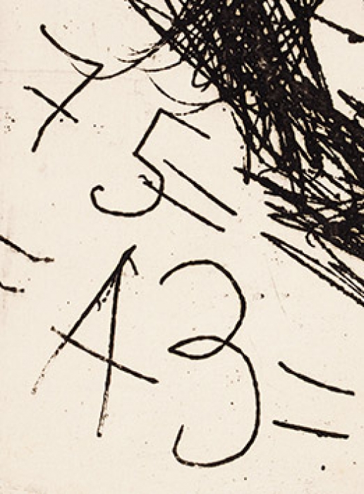 Зверев Анатолий Тимофеевич (1931–1986) «Мужской портрет». 1975. Бумага, офорт, 34,7x20,4 см (лист), 17,8x16 см (оттиск).