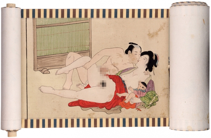 [Сюнга; строго 18+] Свиток с эротическими рисунками. [Позы любви] / Школа Утагава. Япония, последняя треть XIX — начало XX века.