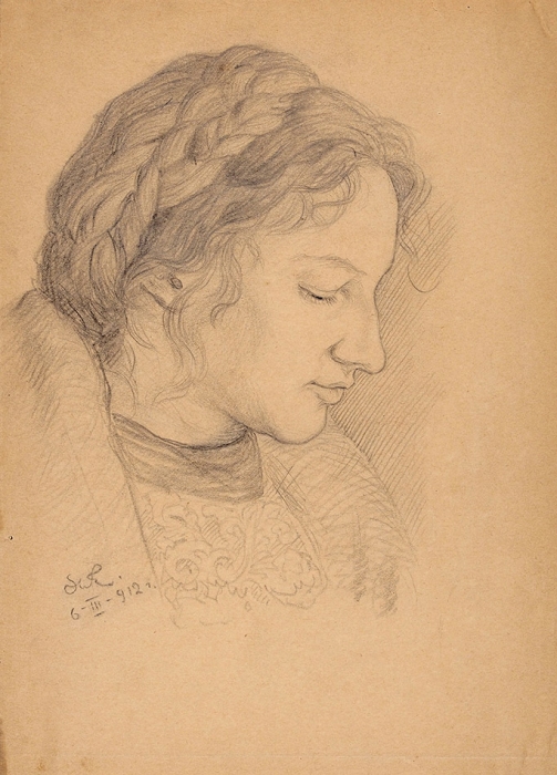 Хрустачёв Николай Иванович (1883–1961) «Портрет жены». 1912. Бумага, графитный карандаш, 29,2x21 см.