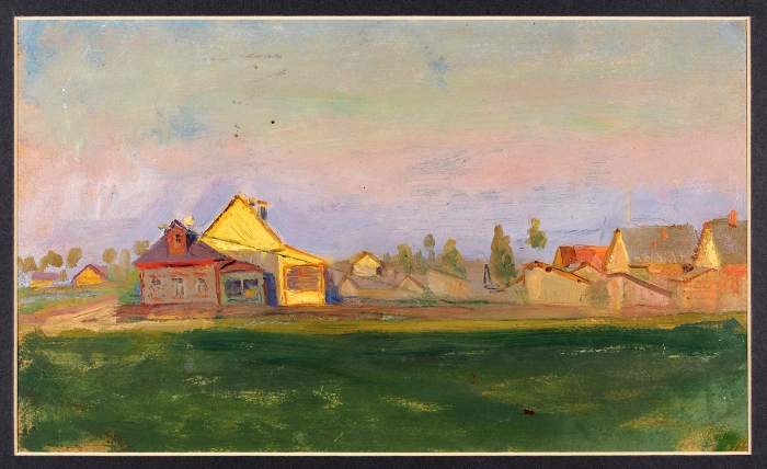 Владимирский Борис Еремеевич (1870-1950) «Дома на закате». 1910-е. Картон, масло, 19x30,5 см.