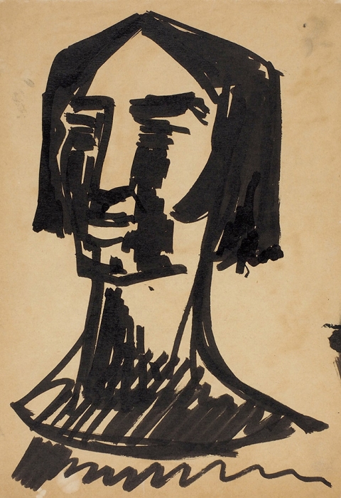 Зданевич Кирилл Михайлович (1892–1969) «Портрет». На обороте «Женская фигура». 1910-е — 1920-е. Бумага, тушь, кисть, 28x19,5 см (в свету).