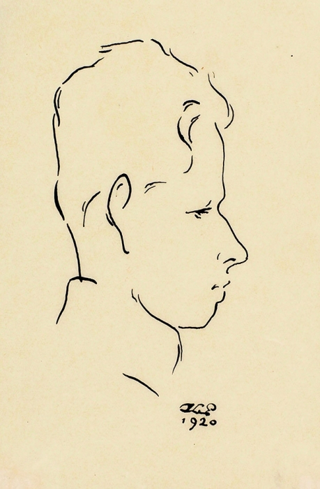 Елисеев Константин Степанович (1890-1968) «Портрет С.М. Эйзенштейна». 1920. Бумага (калька), тушь, перо, 13x10 см.