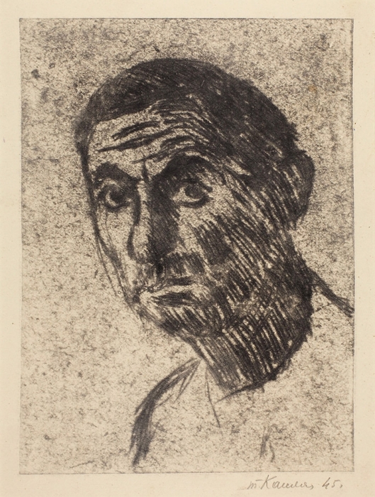 Каплан Анатолий Львович (1902–1980) «Автопортрет». 1945. Бумага, мягкий лак, 31x22 см (лист), 21,5x16 см (оттиск).