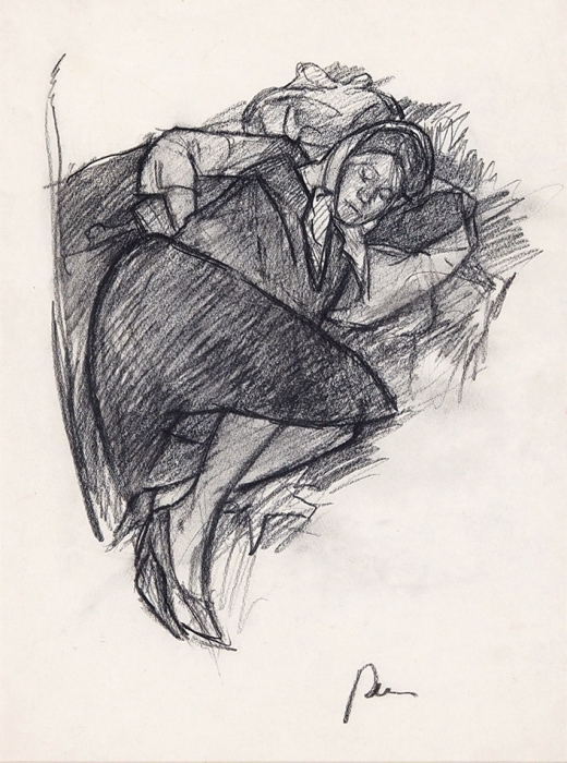 Решетников Федор Павлович (1906-1988) «Портрет жены». 1948-1949. Бумага, соус, 40x29 см.