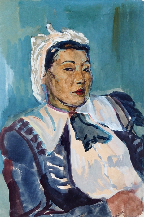 [Собрание С.А. Шустера] Бруни Лев Александрович (1894–1948) «Женский портрет». 1940-е. Бумага, гуашь, 58x38,5 см.