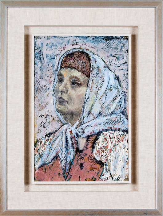 Кузнецов Михаил Иванович (1883–1962) «Сказительница Фунтикова». 1956. Картон, энкаустика, 38,5x35,5 см.