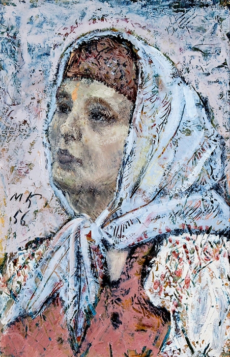 Кузнецов Михаил Иванович (1883–1962) «Сказительница Фунтикова». 1956. Картон, энкаустика, 38,5x35,5 см.