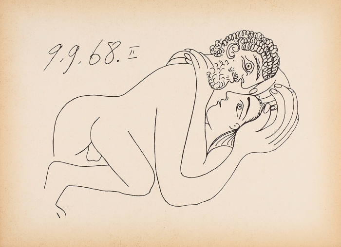 Пикассо Пабло (Pablo Picasso) (1881–1973) «Эротическая сцена». 1968. Бумага, литография, 20x27 см.