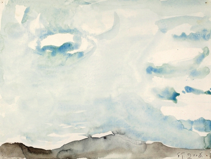 Пепперштейн Павел. Горы и бирюзовые облака. 2005. Бумага, акварель. 18,5x24,5 см. С подписью художника.