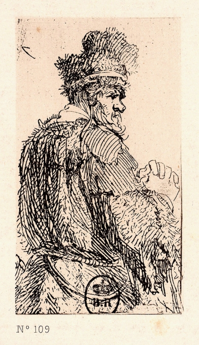 Рембрандт Харменс ван Рейн (Rembrandt Harmenszoon van Rijn) (1606–1669) «Мужчина с бородой». Лист № 109 из издания Армана Дюрана. 1870-е. Бумага, гелиогравюра, 44x30,5 см (лист), 10,5x8 см (оттиск).
