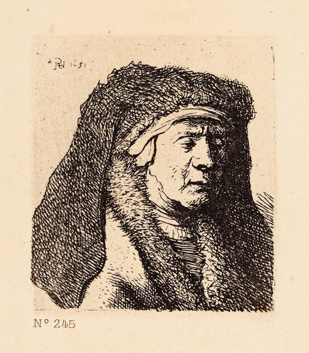 Рембрандт Харменс ван Рейн (Rembrandt Harmenszoon van Rijn) (1606–1669) «Женский портрет». Лист № 245 из издания Армана Дюрана. 1870-е. Бумага, гелиогравюра, 43,2x31,2 см (лист), 10,6x10,5 см (оттиск).