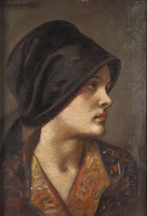 Чумаков Фёдор Петрович (1823–1911) «Молодая женщина в шляпке». 1900-е. Дерево, масло, 30x21,4 см.