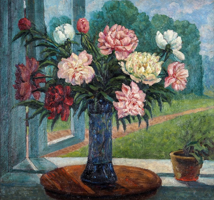 Рябушинский Николай Павлович (1877–1951) «Букет в синей вазе». 1940. Холст, масло, 62x67 см.