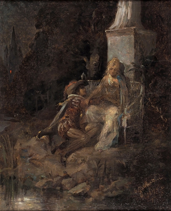 Загорский Николай Петрович (1849—1893/1894) «Свидание». 1875. Холст, масло, 55x44 см.