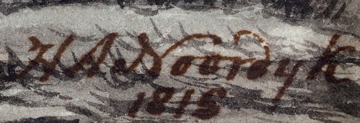 Нурдек Х.А. (Noordyk H.A) «Атака казаков». 1819. Бумага, акварель, карандаш. 27,5x38 см.