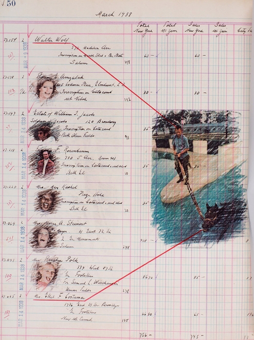 Бахчанян Вагрич Акопович (1938–2009) Книга «Гроссбух 5 (Ledger 5)» с 54 авторскими иллюстрациями. Нью-Йорк, 1977. Бумага, авторская техника, 34,5 x 26,6 см. В печатной обложке, закрепленной скрепками.