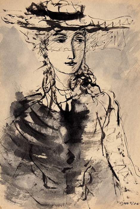 Соколов Михаил Ксенофонтович (1885–1947) «Женский портрет». 1930-е. Бумага, тушь, перо, кисть, 29,5x20,2 см.