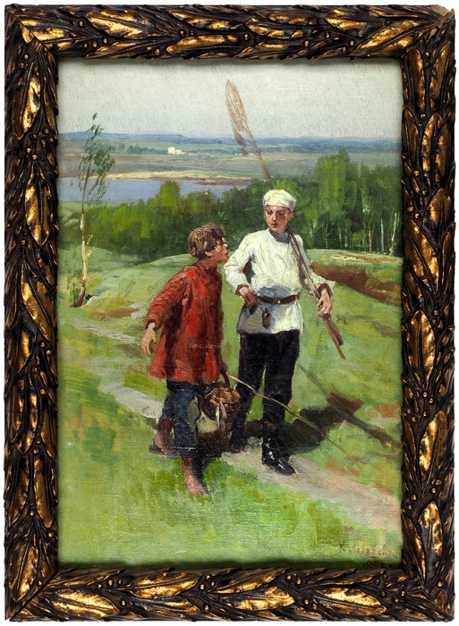 Лебедев Клавдий Васильевич (1852–1916) «С рыбалки». 1895. Холст на картоне, масло, 27,7x19 см (в свету).