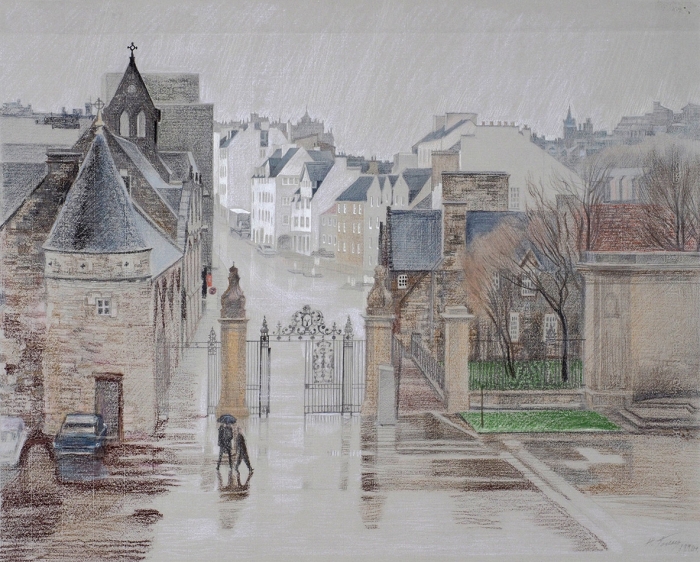 Гольц Ника Георгиевна (1925–2012) «Эдинбург. Холирудхаус». 1990. Бумага, цветные карандаши, гуашь, 48x60 см.