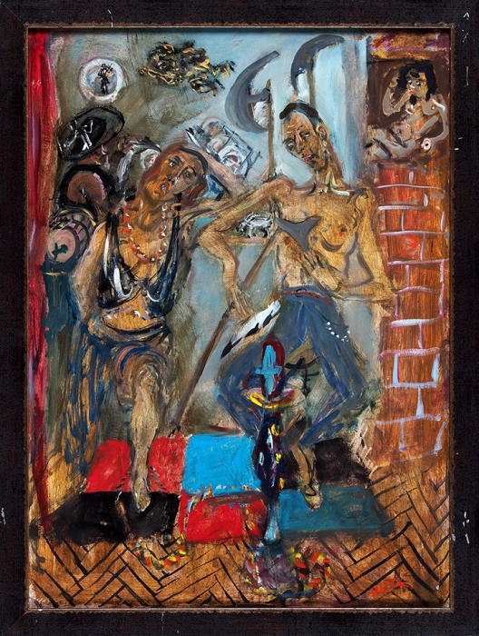 Конышева Натта Ивановна (род. 1935) «Квартира-бар». 2003. Оргалит, масло, 59,5x43,5 см.