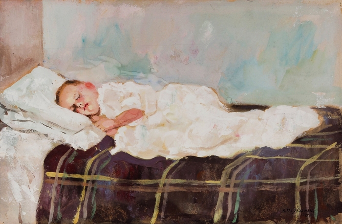 Перельман Виктор Николаевич (1892–1967) «Спящий мальчик». 1928. Бумага, гуашь, 17,8x27,2 см.