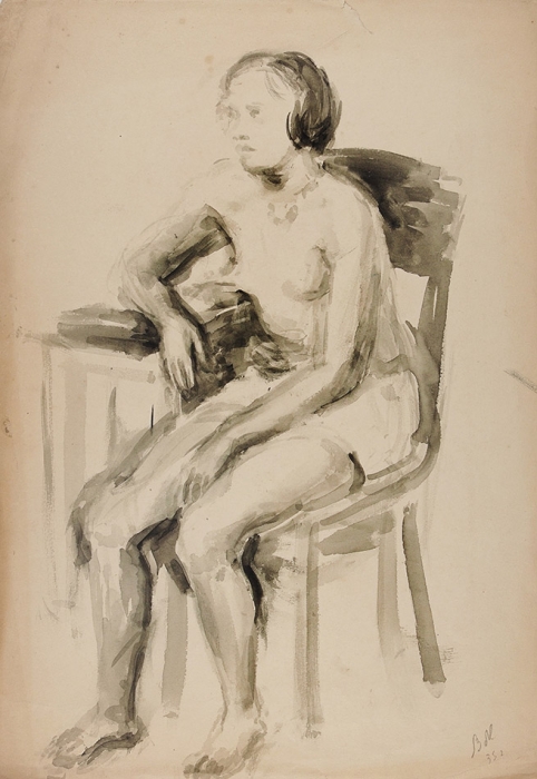 Мятелицына Вера Андреевна (1900–1980) «Обнаженная». 1935. Бумага, черная акварель, 36x25 см.