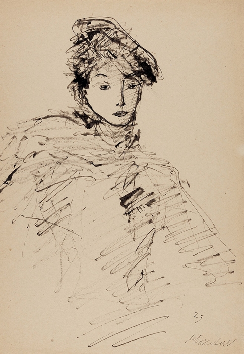 Соколов Михаил Ксенофонтович (1885–1947) «Женский портрет». 1930-е. Бумага, тушь, перо, кисть, 30,5x21 см.