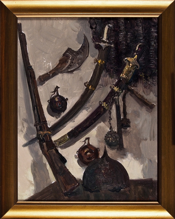 Лебедев Дмитрий Васильевич (1905–1987) «Этюд с оружием». 1949. Картон, масло, 31x25,4 см.