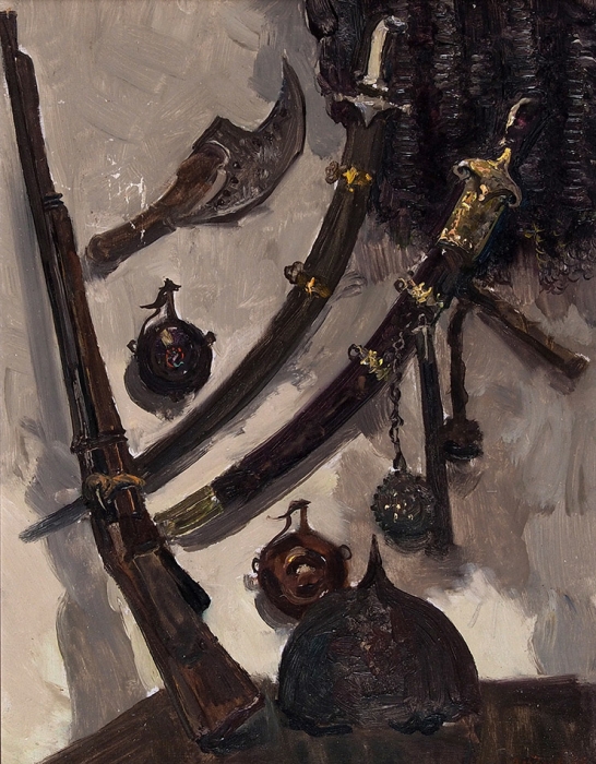 Лебедев Дмитрий Васильевич (1905–1987) «Этюд с оружием». 1949. Картон, масло, 31x25,4 см.