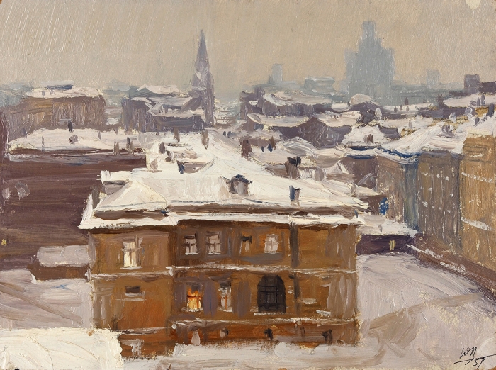 Волков Юрий Александрович (1919–1990) «Москва». 1951. Картон, масло, 20,8x28 см.