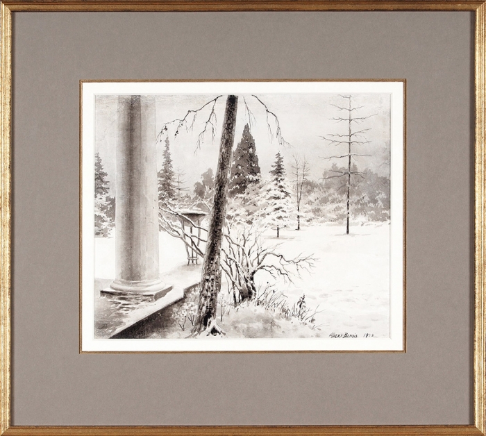 Бенуа Альберт Николаевич (1852–1936) «Зимой в старой усадьбе». 1919. Бумага, акварель, 25,8x31,6 см.